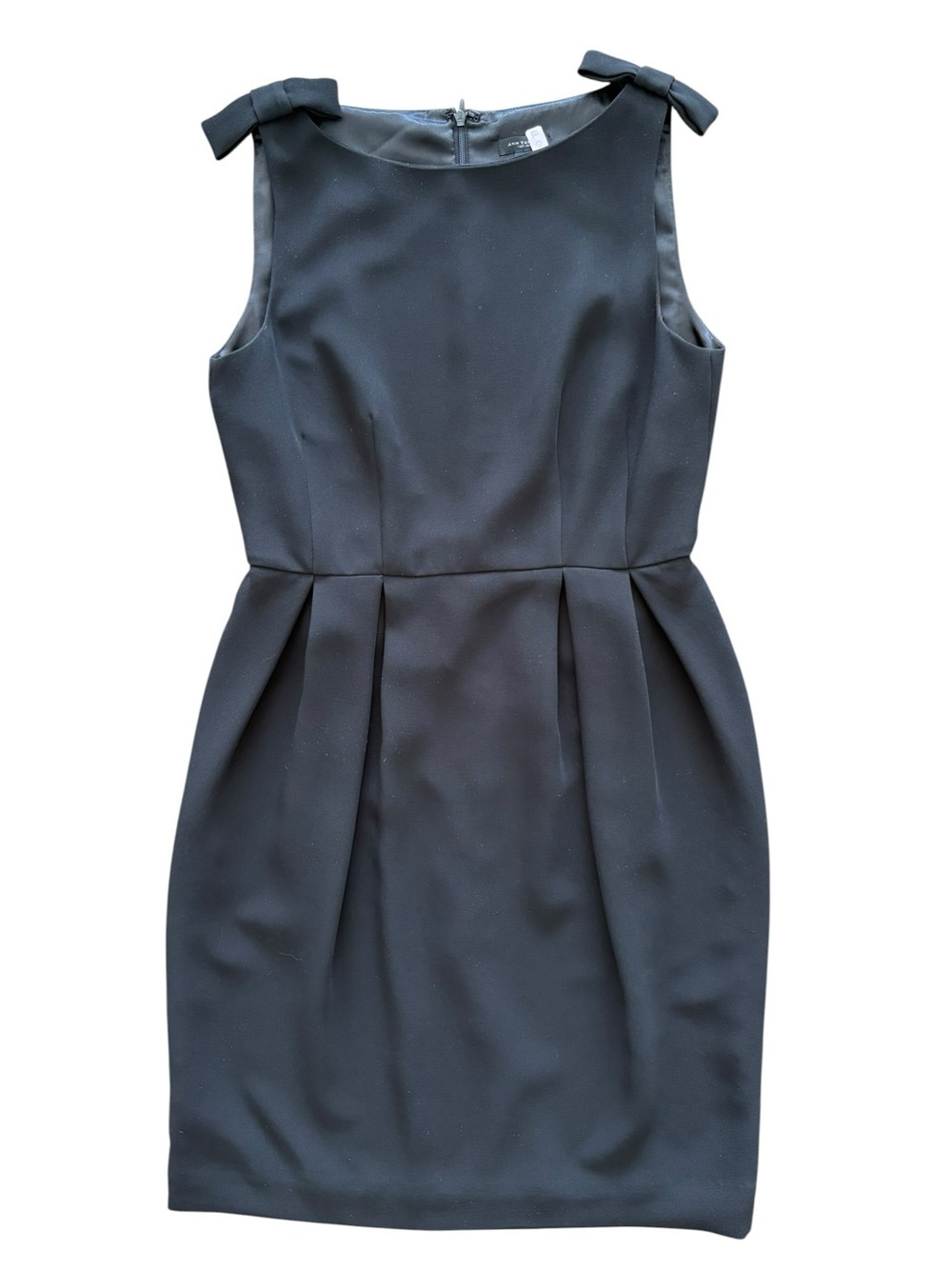 Ann Taylor Black Sleeveless Bow-Shoulder Pleated Sheath Dress